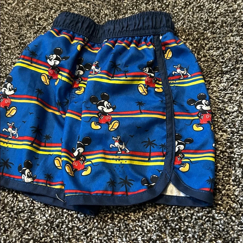 Disney Baby Mickey Mouse Swim Trunks, Blue with Beach/Tropical Print 18M